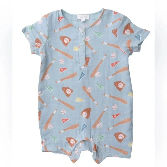 Angel dear muslin baseball romper shortall short sleeves baby toddler boy cotton - Picture 5 of 5